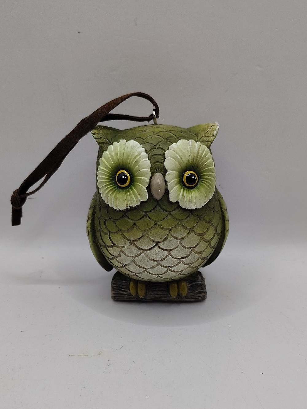 Vintage Green Owl Hanging Décor Ornament With Leather Hanger